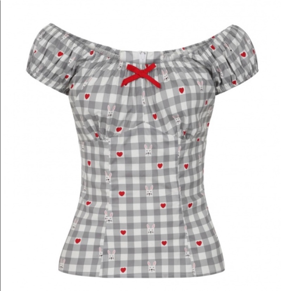 HellBunny Hopper Heart Pinup Peasant Blouse
